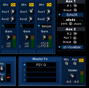 I use SpaceF MixSat mixer here - there is aux and inserts on the scope mixers too
